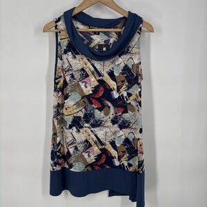 Michael Tyler Collections Womens Semi Sheer Top Small Jersey Knit Abstract Artsy